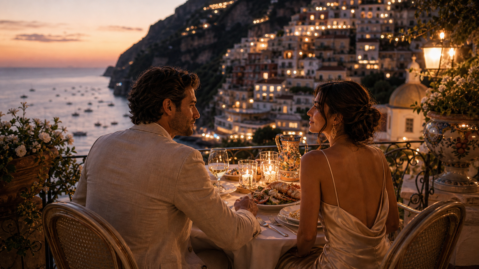 Candlelit romantic dinner on the Amalfi Coast