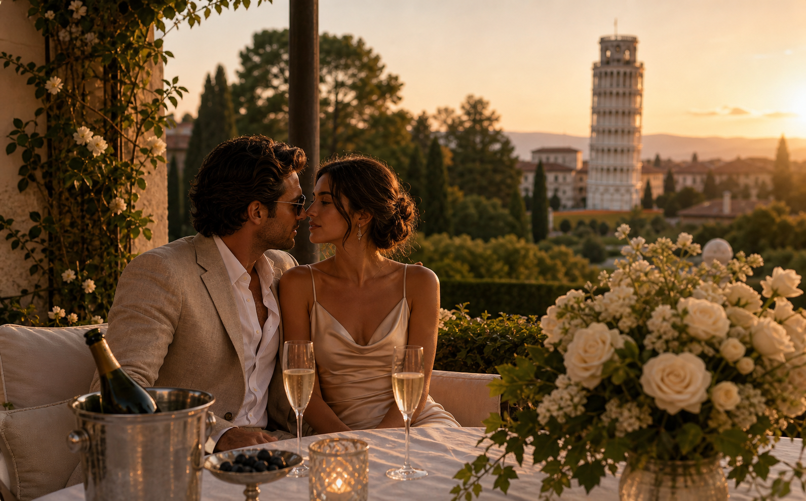 Pisa honeymoon and wedding anniversary in a Tuscan villa garden